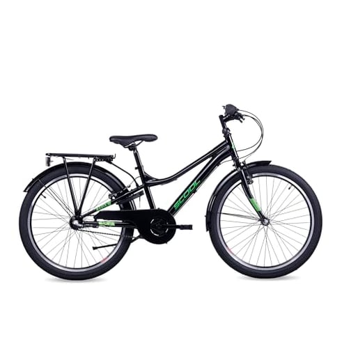 S’COOL troX Kinderfahrrad 24 Zoll, 3-Gang Nabenschaltung mit Rücktrittbremse, Black Green, wartungsarmes Schul- & Alltagsrad, für Kinder ab 8 Jahren, Körpergröße 134-139 cm, Jungen & Mädchen