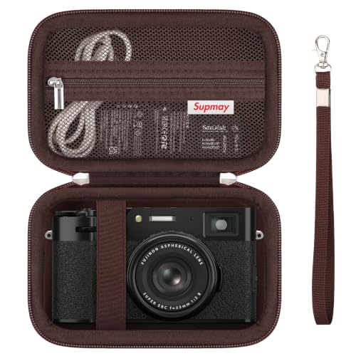 Supmay Kamera Fall für Fujifilm X100VI / X100V / X100F / X100S / X-E5 Digitalkamera, Digitalkamera-Speicherhülle mit Mesh-Tasche für Batterien, SD-Karte, USB-Kabel, Braun