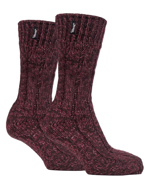 Herren Wolle Wandern Socken | Jeep | Knit Ribbed Design gepolstert Boot Socken für Trekking, Laufen, Wandern - Brown / Berry