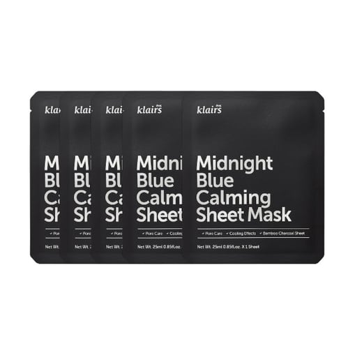 Dear, Klairs - Midnight Blue Calming Sheet Mask - 5stücke