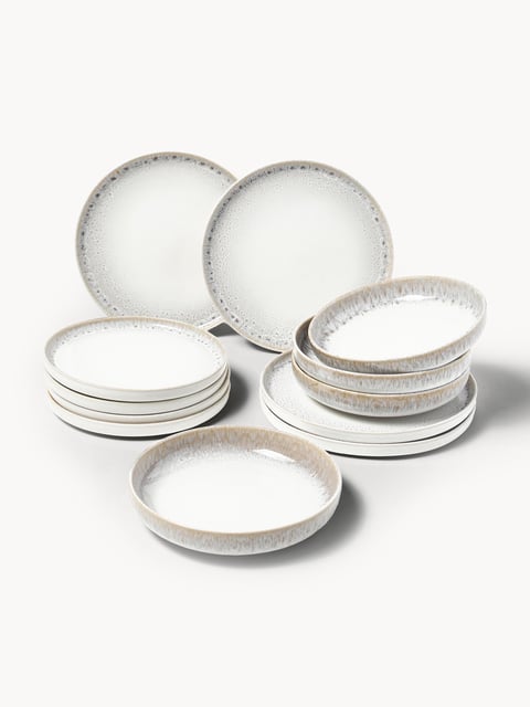 Handgemachtes Geschirr-Set Danza mit reaktiver Glasur, 4 Personen, 12er-Set