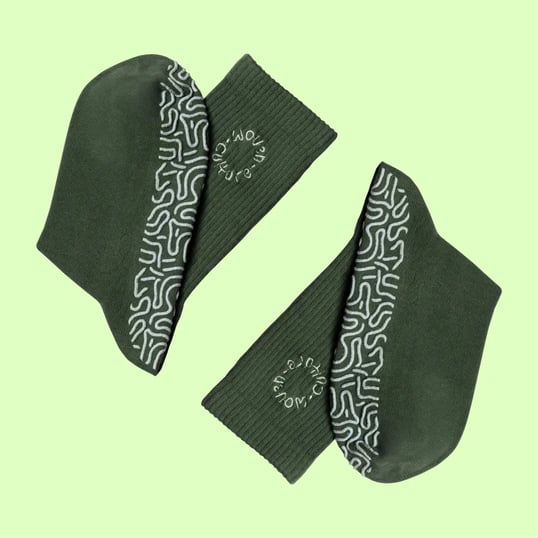 wovencultureshop Organic Cotton Non-Slip Pilates Grip Socks | Yoga, Barre, Reformer Pilates | Green