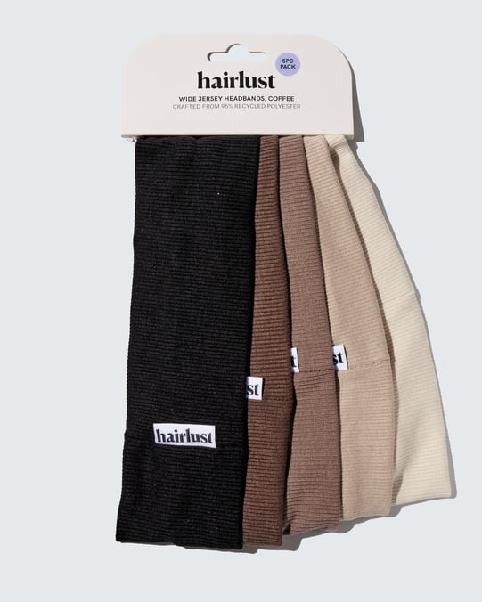 Wide Jersey Headbands, 5-Pack, Coffee