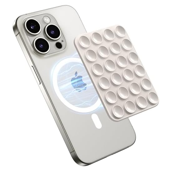 GONEZ Magnetische Saugnapf-Telefonhalterung, freihändige Silikon-Griffhalterung, kompatibel mit iPhone MagSafe Hülle, Spiegel Duschständer für Selfies und Videos, Stein