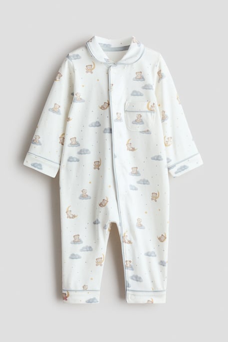 H&M Baumwollschlafanzug mit Kragen - Weiß/Teddybären - Kids