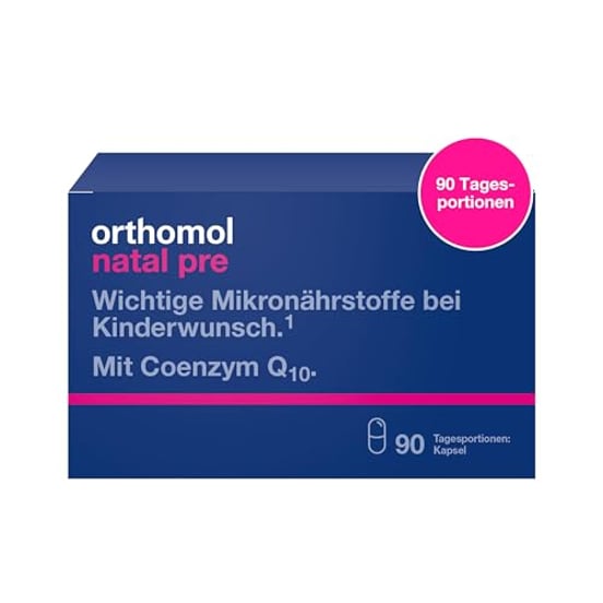 Orthomol Natal pre Kapseln: Nahrungsergänzung für Frauen mit Kinderwunsch – mit Folsäure (inkl. Quatrefolic®), Zink, Vitamin D, Jod und Coenzym Q10, 90 Tagesportionen