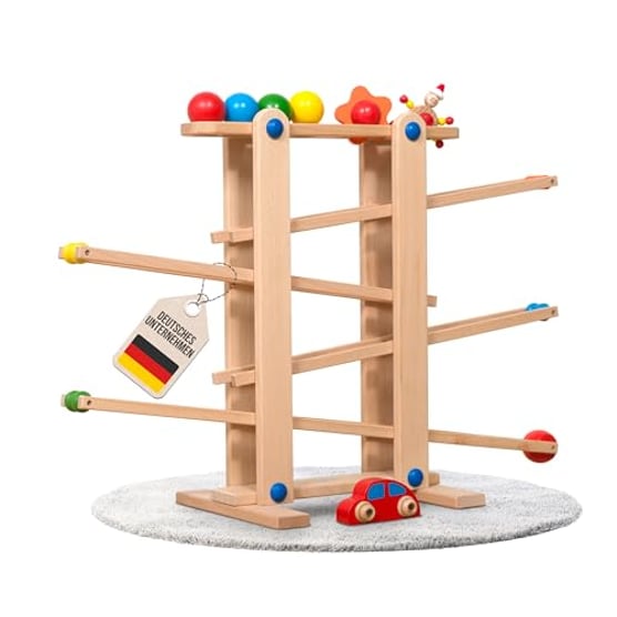Coemo Kugelbahn Holz 7 Mobile Teile Murmelbahn ab 1 Jahr Motorikspielzeug