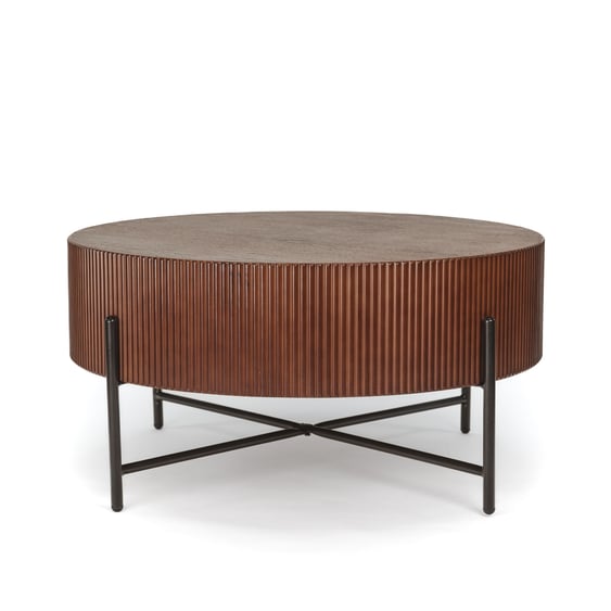 Dublino Couchtisch Rondo - Holz - rund - Metallbeine - braun