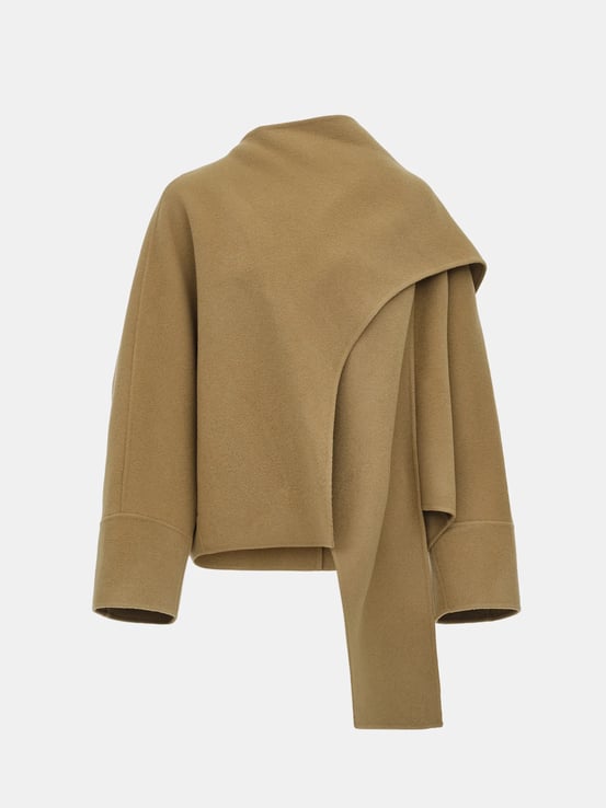 SourceUnknown Nuage 100% Wool Scarf Coat, Tan