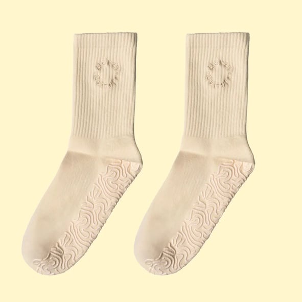 wovencultureshop Organic Cotton Non-Slip Pilates Grip Socks | Yoga, Barre, Reformer Pilates | Cream