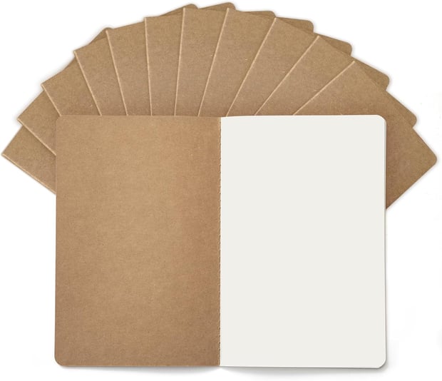 Foliom 12 A5 Blank Notebook, Kraft Paper Notebook with Thread Binding, 60 Pages (80 g/m²), Beige Paper, Sketch Book, Small, Flat for School, Office and Travel | 60 Seiten, 80g/m² beiges Papier, flachliegend, Vorrat für Schule, Büro, Studium & Skizzen