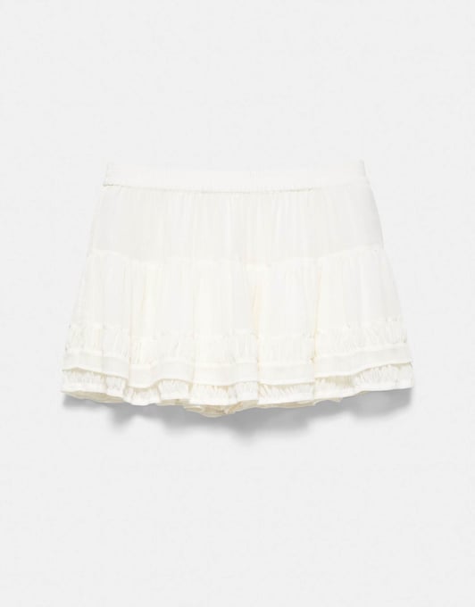 Pull&Bear Minirock mit Rüschen in Eisblau