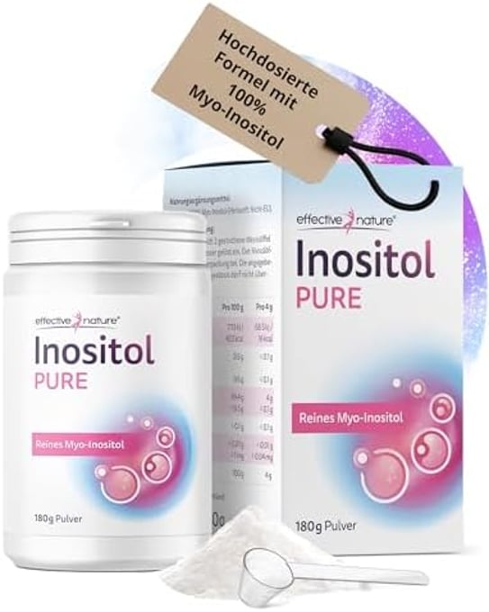 effective nature Inositol Pure 180 g - Hochreines Myo-Inositol Pulver - Geschmacksneutral - 4000 mg pro Tagesdosis - Gut Löslich - Vegan - Ohne Zusätze