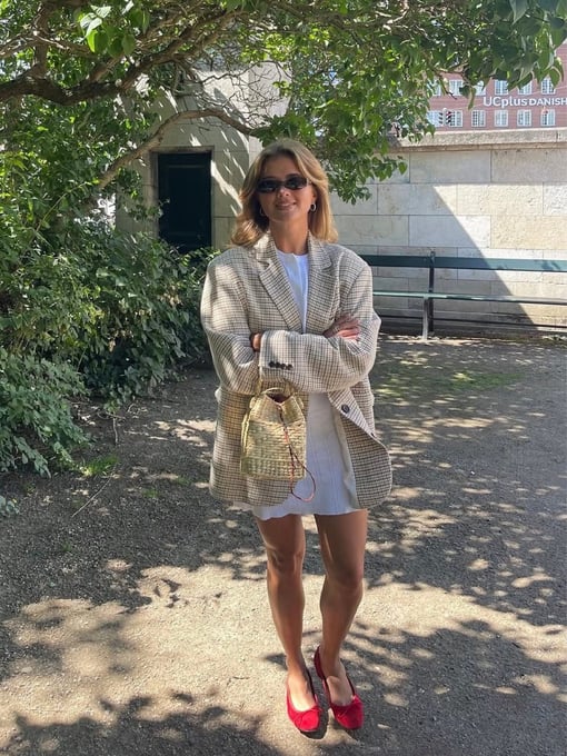 Djerf Avenue Weekend Blazer Checked Oat