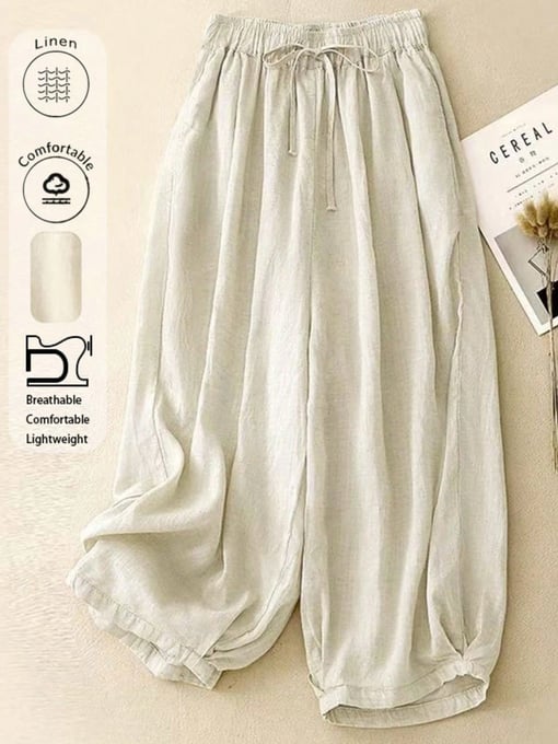 Bequeme, lässige Hosen mit hoher Taille und elastischem Leinen