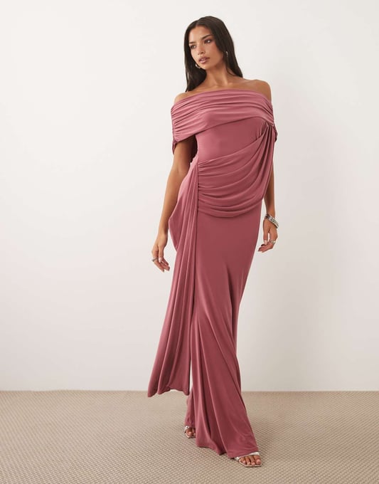 ASOS DESIGN – Figurformendes, drapiertes Maxikleid in Rosé mit One-Shoulder-Träger