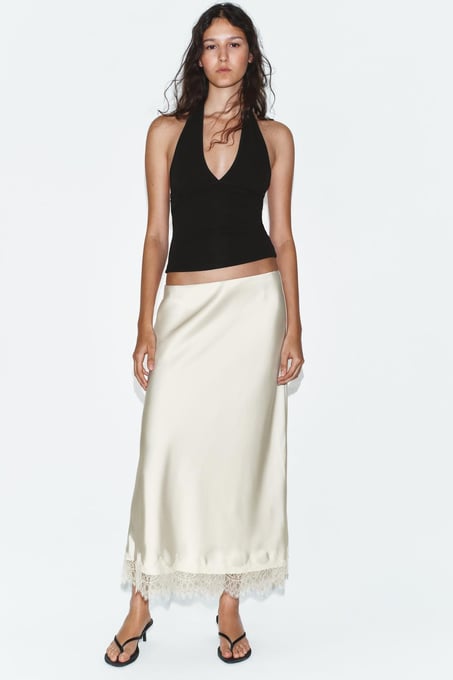 Zara Satinierter Midirock mit Spitze
