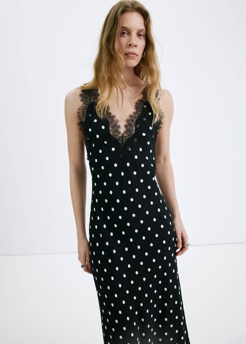 MANGO Kleid mit Punkten und Spitzen-Detail 