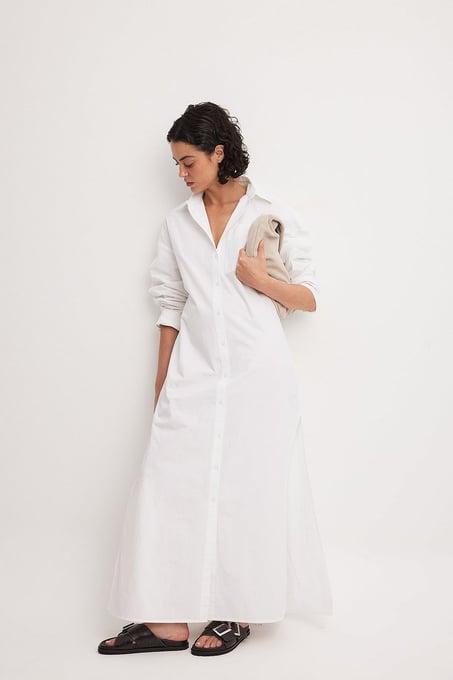 NA-KD Hemd Maxikleid Weiß