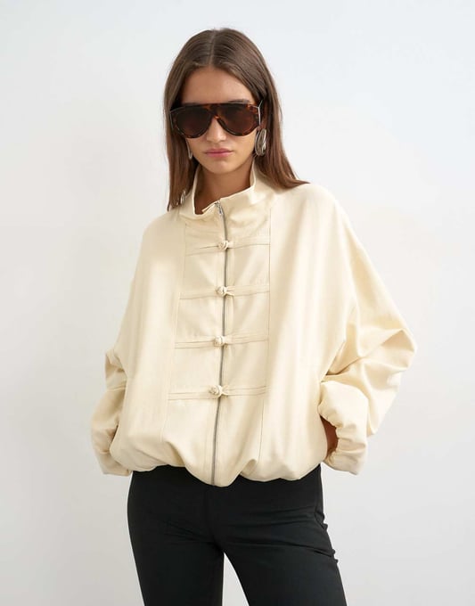 Topshop Bomberjacke mit Stehkragen in Ecru