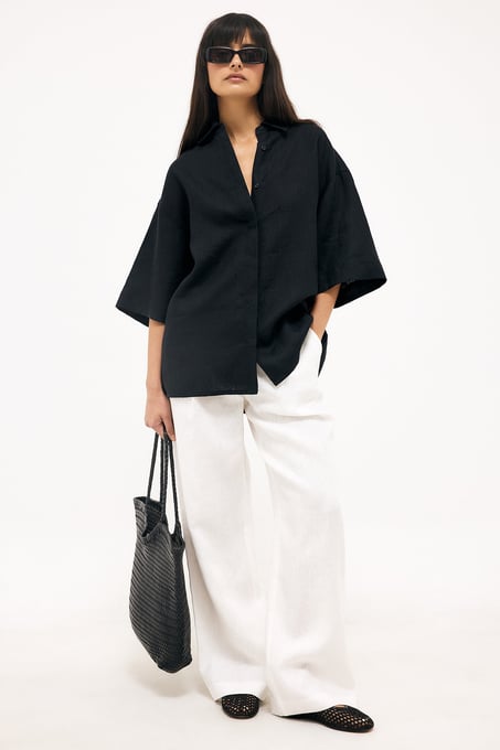 Tailored Wide Leg Linen Pants