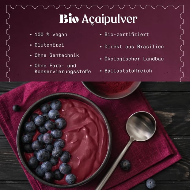 NaturaleBio Organic Acai Powder, Freeze-Dried Superfood | 50g 
