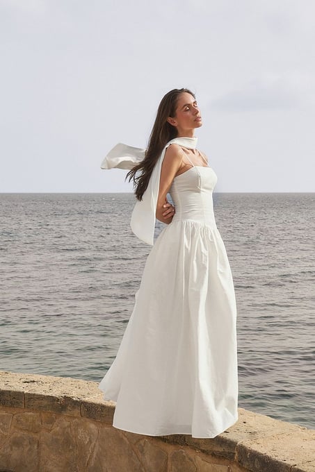 Maxikleid aus Baumwolle mit Schnürdetail Weiß