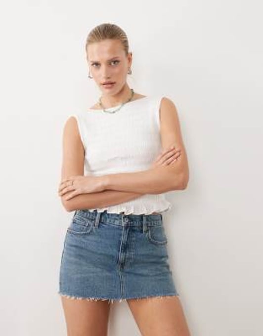 Abercrombie & Fitch – Mini-Jeansskort in blauer Vintage-Waschung