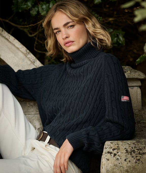 Lockerer Zopfmuster-Rollkragenpullover