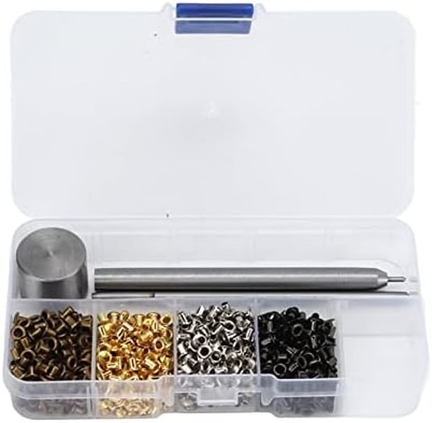 Tnfeeon Eyelets Mini Eyelets Metal Eyelets 2 mm Plated Copper Metal Eyelets Kit Shoelaces Eyelets Set | Repair shoes and bags, hole tool for precise hammering, rust-proof and dimensionally stable, 4 colours