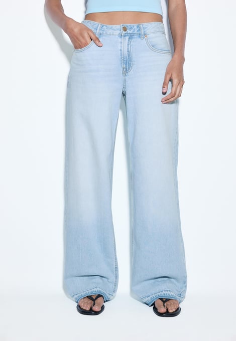 Stradivarius D91 LOW WIDE-LEG JEANS - Wide Leg - moon washed 