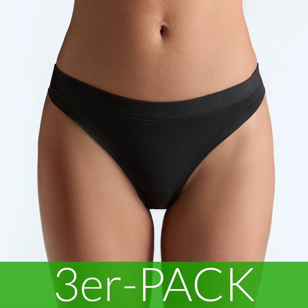 High Waist String aus Bio-Baumwolle - 3er-Pack - schwarz