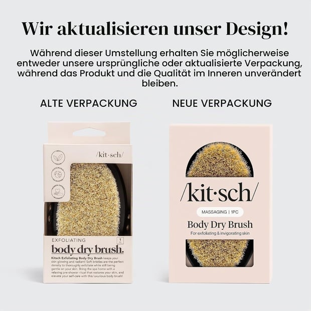 Kitsch Exfoliating Dry Body Brush for Massage Against Cellulite and Lymphatic Drainage - Holiday Gift with Natural Vegan Bristles for Purer Skin and Improved Blood Circulation