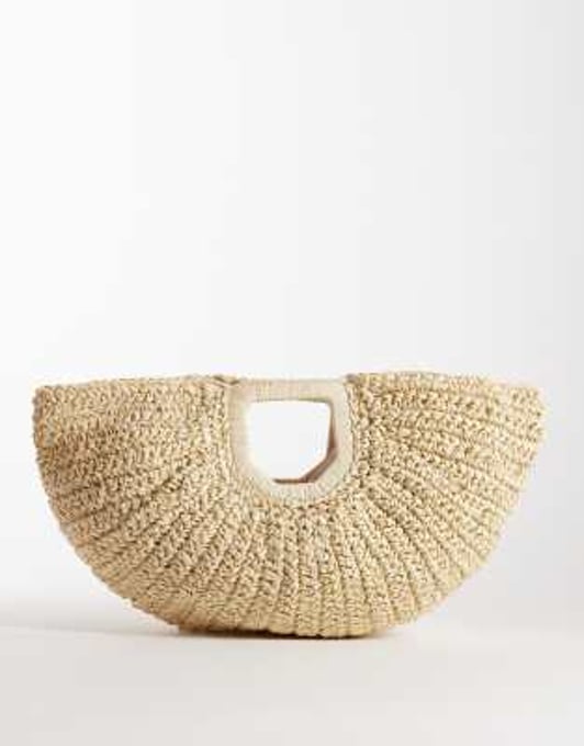 Glamorous – Tragetasche aus Stroh in Neutral in Fächerform 