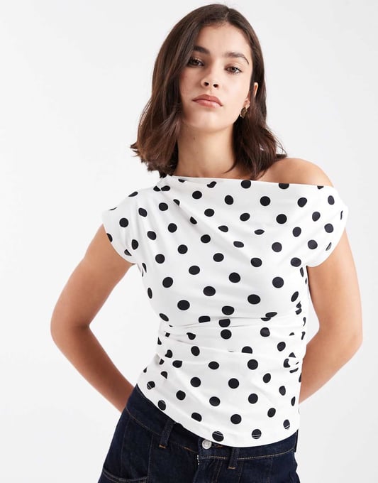Cotton On georgie off shoulder short sleeve top in polka dot