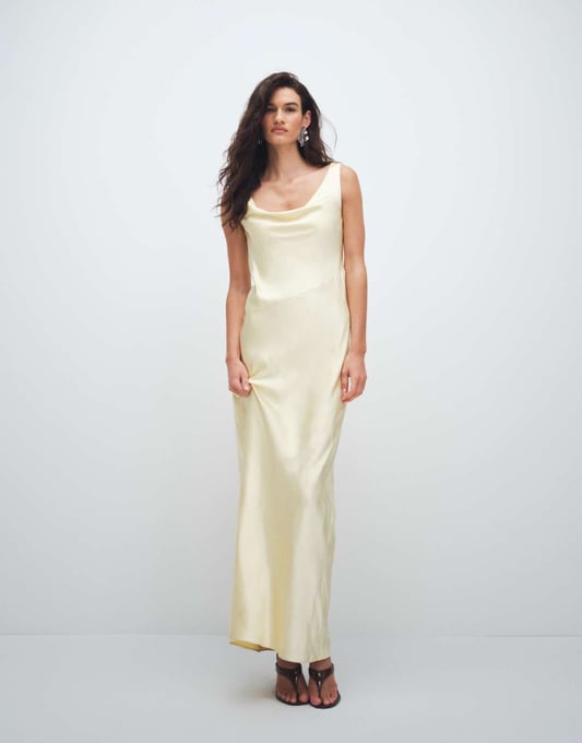 4th & Reckless – Maxikleid aus Satin in Zitronengelb mit Wasserfallausschnitt und Rückenschnürung