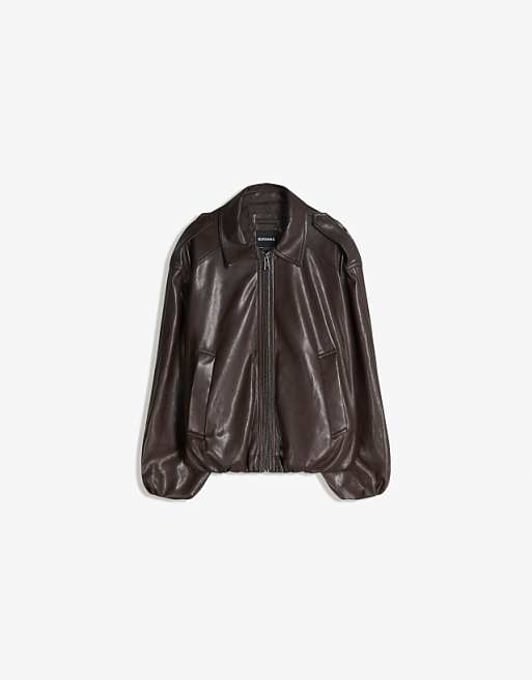  Bershka – Jacke aus Kunstleder in Braun mit Ballon-Optik