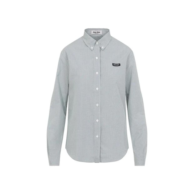 Miu Miu - Checkered Cotton Button-Down Shirt With Tailored F - Größe 38 - weiß