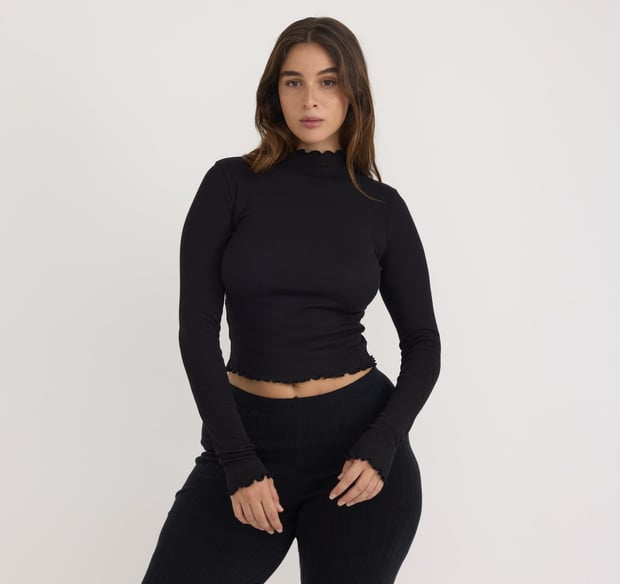ORGANIC COTTON  Core Rib Mock Neck Long Sleeve Tee