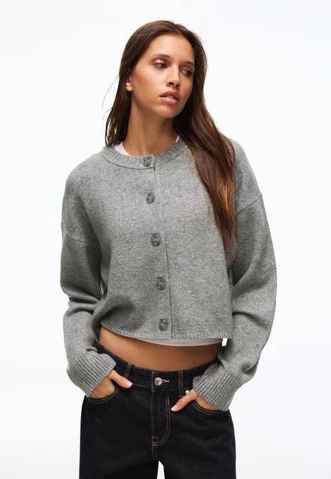 CREW NECK WITH BUTTONS - KNIT CARDIGAN - Cardigan - grey