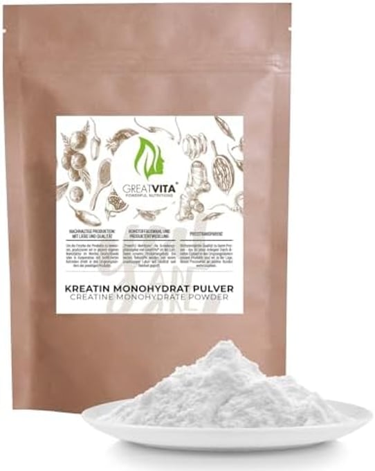 Kreatin Monohydrat Pulver 1000g | 293 Portionen - geschmacklos | reines Creatin Monohydrat ohne Zusätze - 100% vegan | GreatVita
