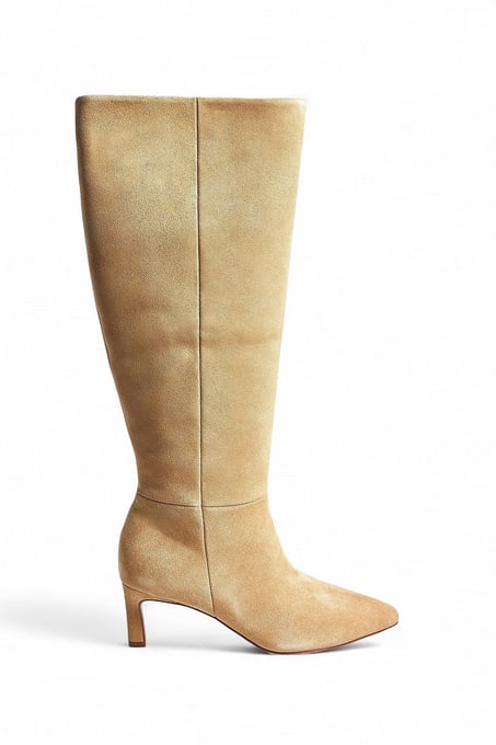 Kniehohe Stiefel aus Wildleder Beige