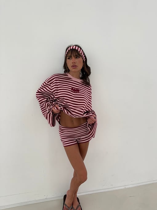 soft shorts red pink stripes