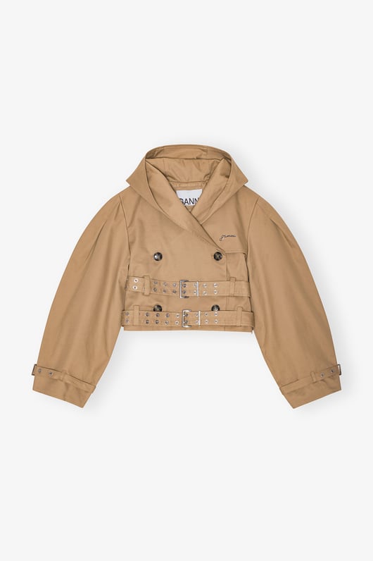 Kurze Jacke aus camel-farbener Bonded-Baumwolle