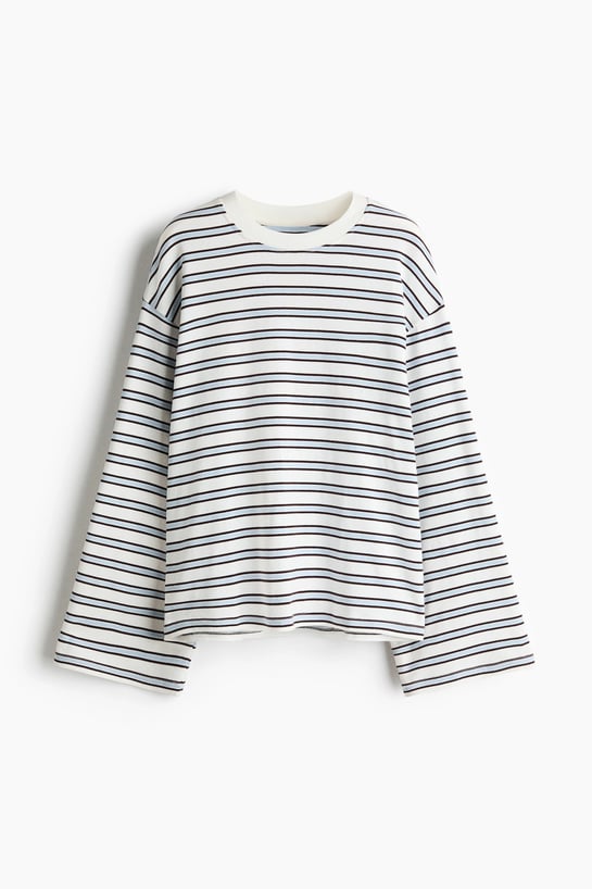 H&M Langarmshirt aus Baumwolle - Cremefarben/Gestreift