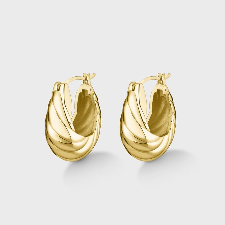 Élevé Waved Hoop Earrings, Gold Colour