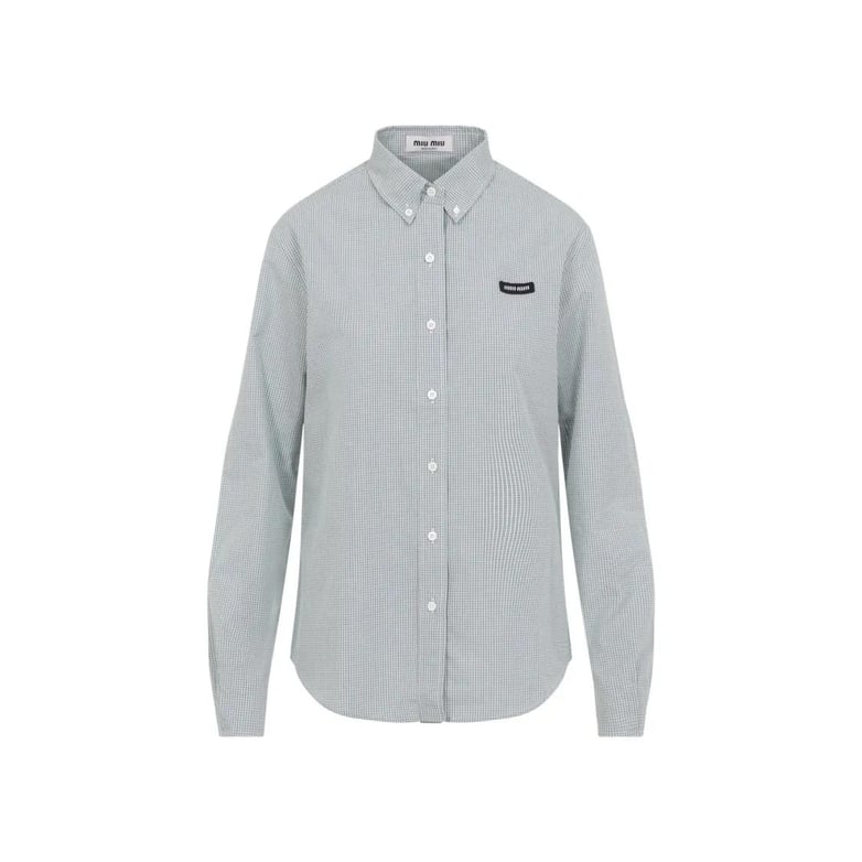 Miu Miu - Checkered Cotton Button-Down Shirt With Tailored F - Größe 38 - weiß