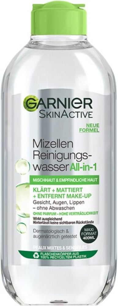 Garnier SkinActive Mizellen Reinigungswasser All-in-1 für Mischhaut & empfindliche Haut Gesichtswasser 400ml