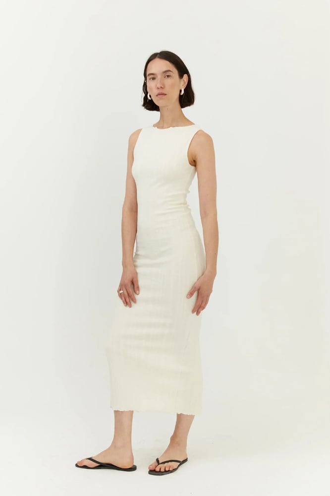 The Slow Label Wide Rib Dress Ecru
