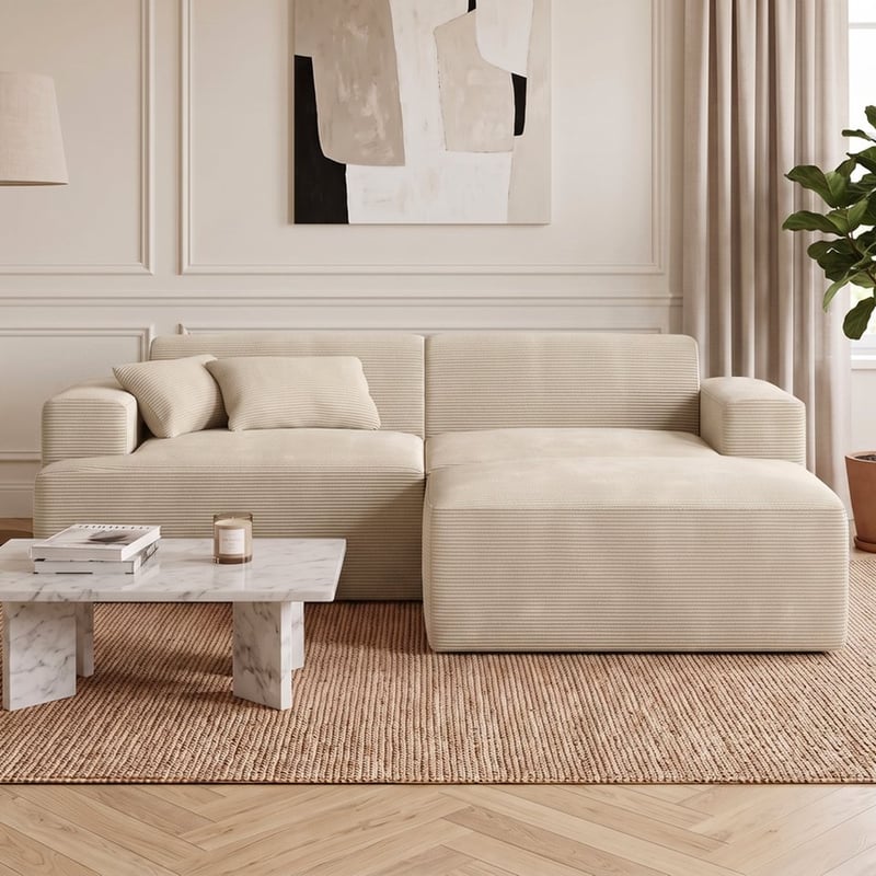 skølm Sofa Freki aus Cord, Vollschaumcouch mit Federkern und Vakuum-Kompression, Beige